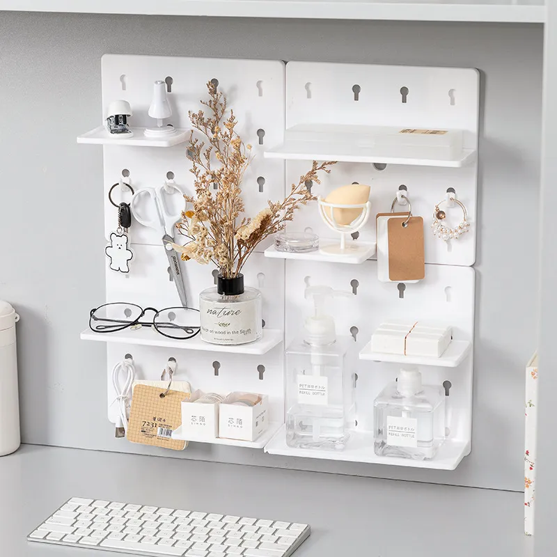 1pc plástico pegboard combinação kit decorativo de parede montada prateleiras flutuantes para entrada sala de estar cozinha banheiro  image 2