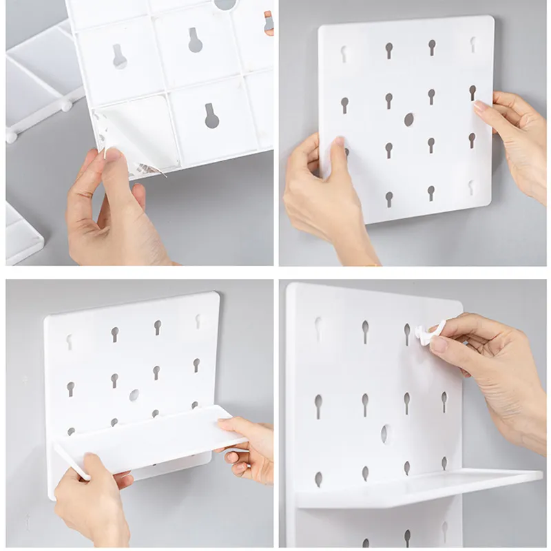 1pc plástico pegboard combinação kit decorativo de parede montada prateleiras flutuantes para entrada sala de estar cozinha banheiro  image 5
