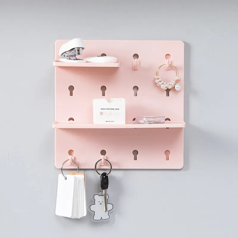 1pc plástico pegboard combinação kit decorativo de parede montada prateleiras flutuantes para entrada sala de estar cozinha banheiro Rosa