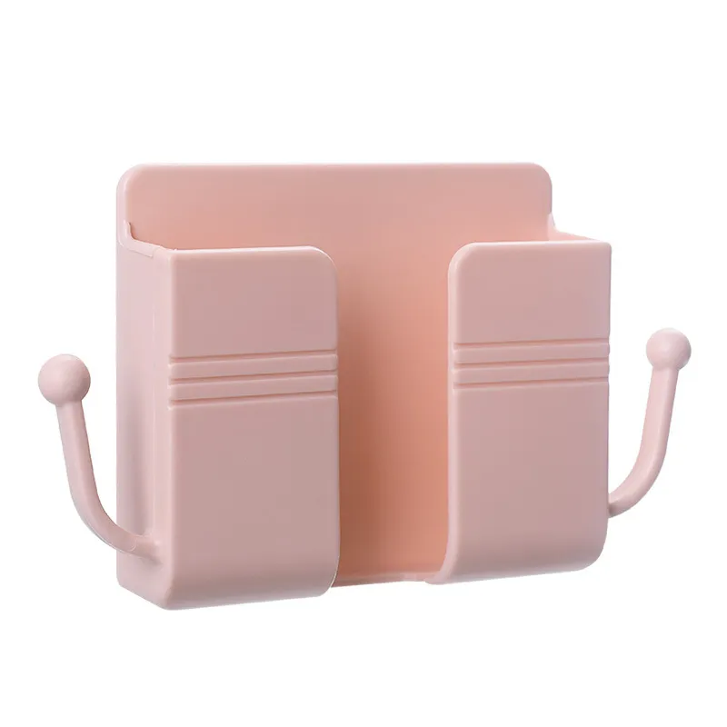 

2Pcs Wall Mount Phone Holder Self-Adhesive Charging Phone Stand Remote Control Organizer Storage Box