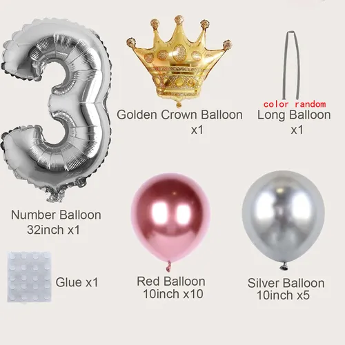 19pcs números coroa balão de folha de alumínio e conjunto de balão de látex festa de aniversário coluna de casamento guia de estrada balão decoração de festa