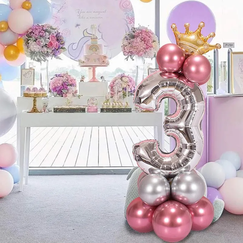 19Pcs Numbers Crown Aluminum Foil Balloon and Latex Balloon Set Birthday Party Wedding Column Road Guide Balloon Party Decoration Brick red big image 1
