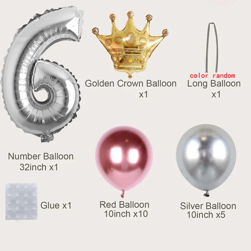 

19Pcs Numbers Crown Aluminum Foil Balloon and Latex Balloon Set Birthday Party Wedding Column Road Guide Balloon Party Decoration