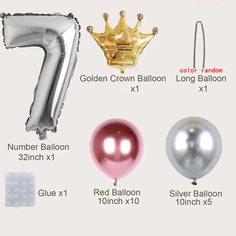 19Pcs Numbers Crown Aluminum Foil Balloon and Latex Balloon Set Birthday Party Wedding Column Road Guide Balloon Party Decoration Color-D