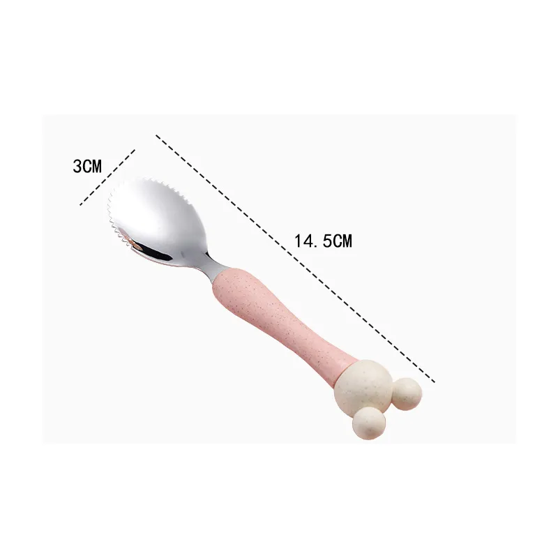 1Pc Baby Fruit Spoon Stainless Steel Mud Scraping Spoon Baby Food Feeder Tools Pink image 2