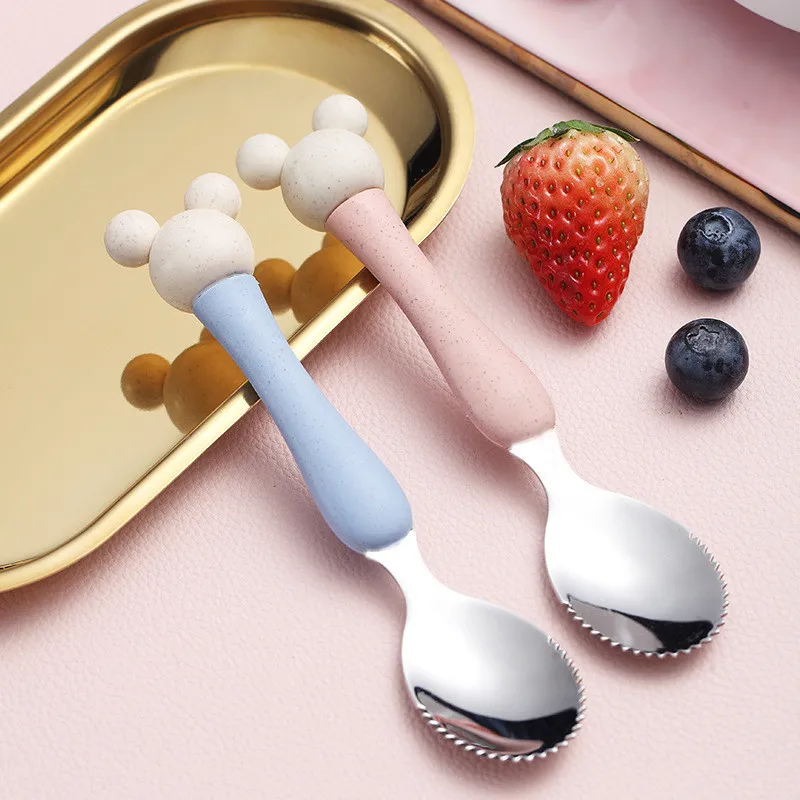 1Pc Baby Fruit Spoon Stainless Steel Mud Scraping Spoon Baby Food Feeder Tools Pink image 5