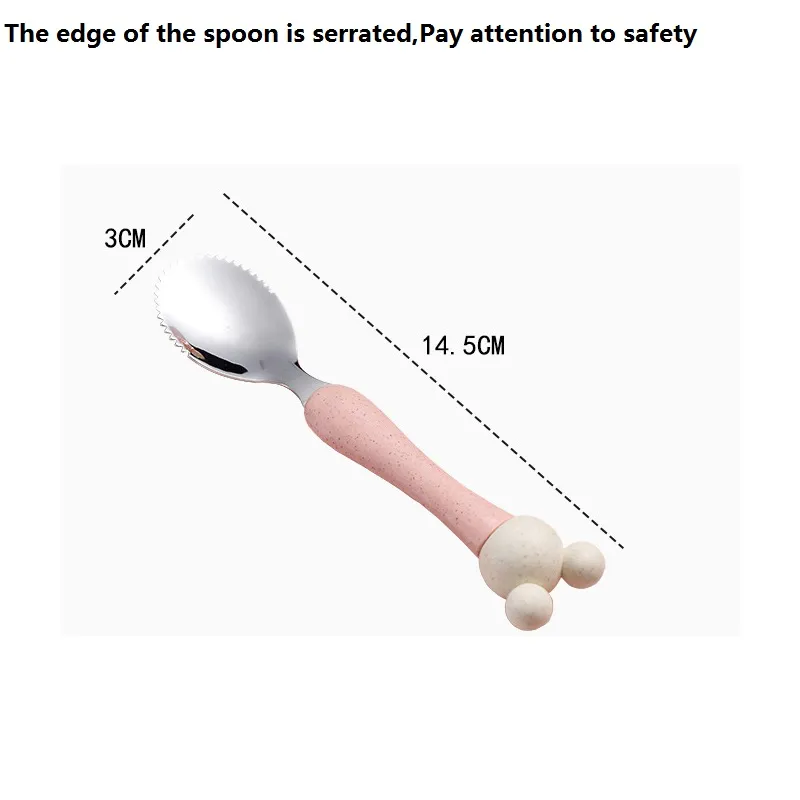 1Pc Baby Fruit Spoon Stainless Steel Mud Scraping Spoon Baby Food Feeder Tools Pink big image 1