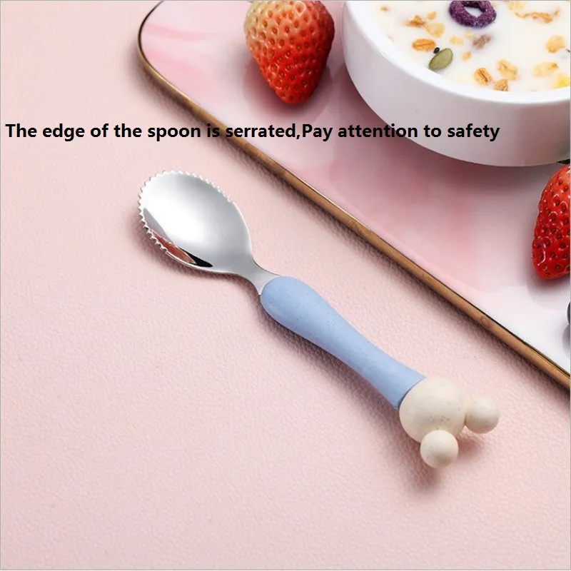 1Pc Baby Fruit Spoon Stainless Steel Mud Scraping Spoon Baby Food Feeder Tools Blue