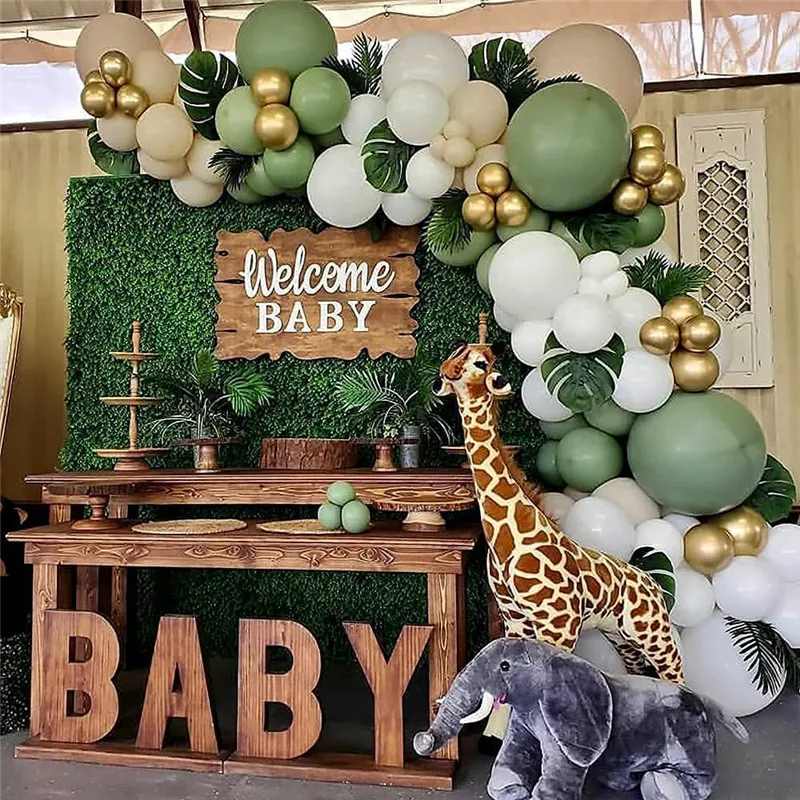 130Pcs Avocado Green Latex Balloon Garland Arch Kit Includes Metallic Gold White Balloons Gold Confetti Balloons big image 2