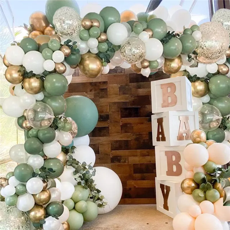 130Pcs Avocado Green Latex Balloon Garland Arch Kit Includes Metallic Gold White Balloons Gold Confetti Balloons big image 3