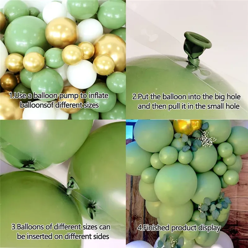 130pcs kit de arco de guirlanda de balão de látex verde abacate inclui balões brancos dourados metálicos balões de confete dourado Cor-A big image 1