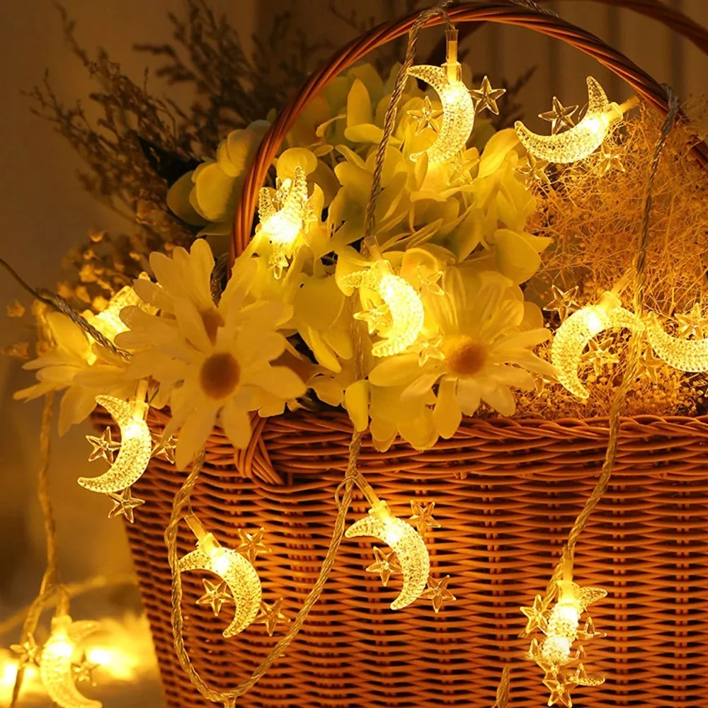 10 luzes de corda de lua estrela led eid mubarak luzes decorativas para ornamentos de decoração interna e externa Amarelo big image 1