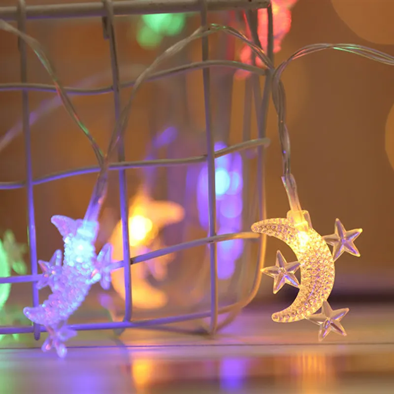 10 LED Star Moon String Lights Eid Mubarak Decorative Lights for Indoor Outdoor Decoration Ornaments Multi-color
