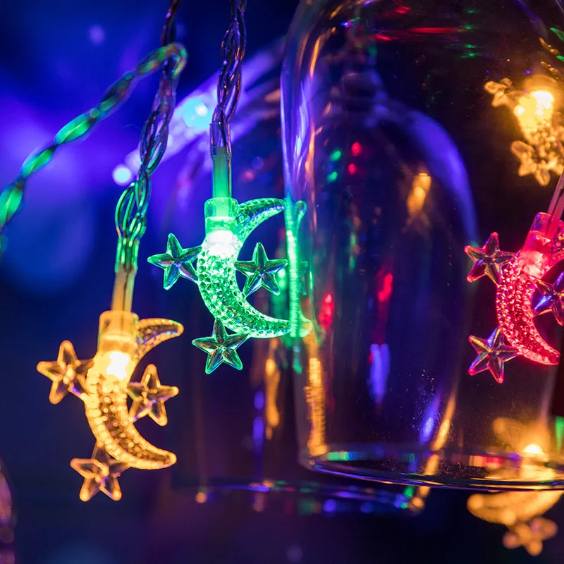 10 LED Star Moon String Lights Eid Mubarak Decorative Lights for Indoor Outdoor Decoration Ornaments Multi-color big image 1
