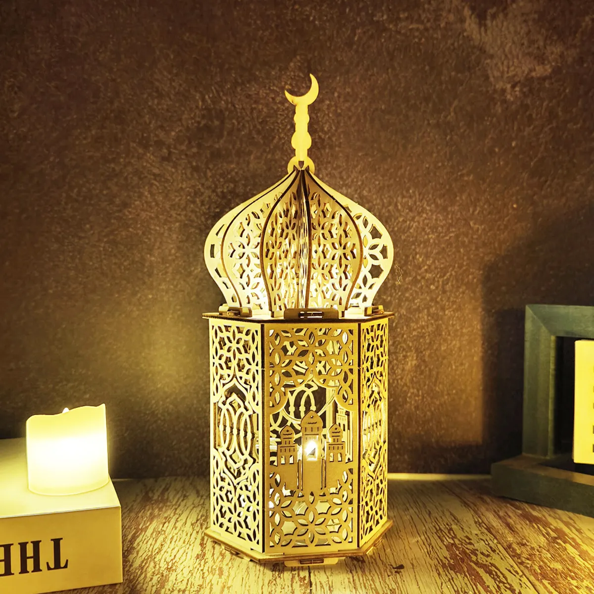 diy خشبية مسلم قصر الديكور ضوء عيد الحلي  big image 1