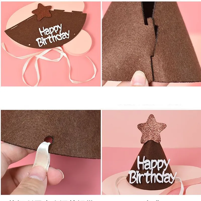 Happy Birthday Felt Hat Cone Hats Art Craft Caps Birthday Party Accessories big image 7
