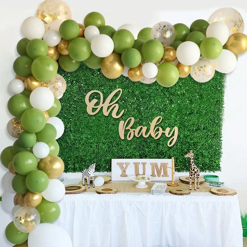 130Pcs Avocado Green Latex Balloon Garland Arch Kit Includes Metallic Gold White Balloons Gold Confetti Balloons big image 7