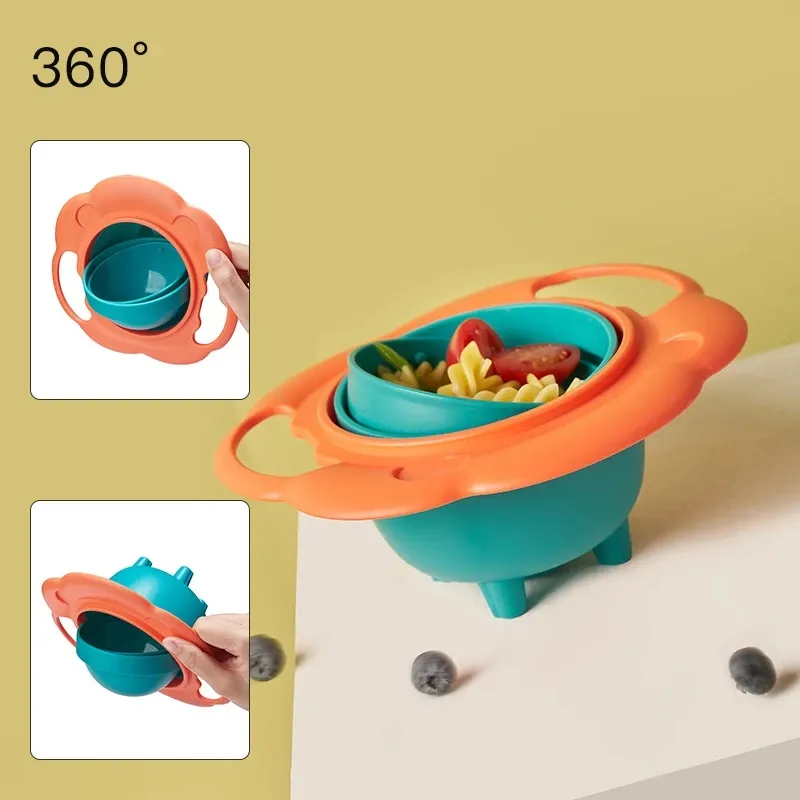 Tigela de giroscópio do bebê 360 ° resistente a derramamento com tampa Verde big image 1
