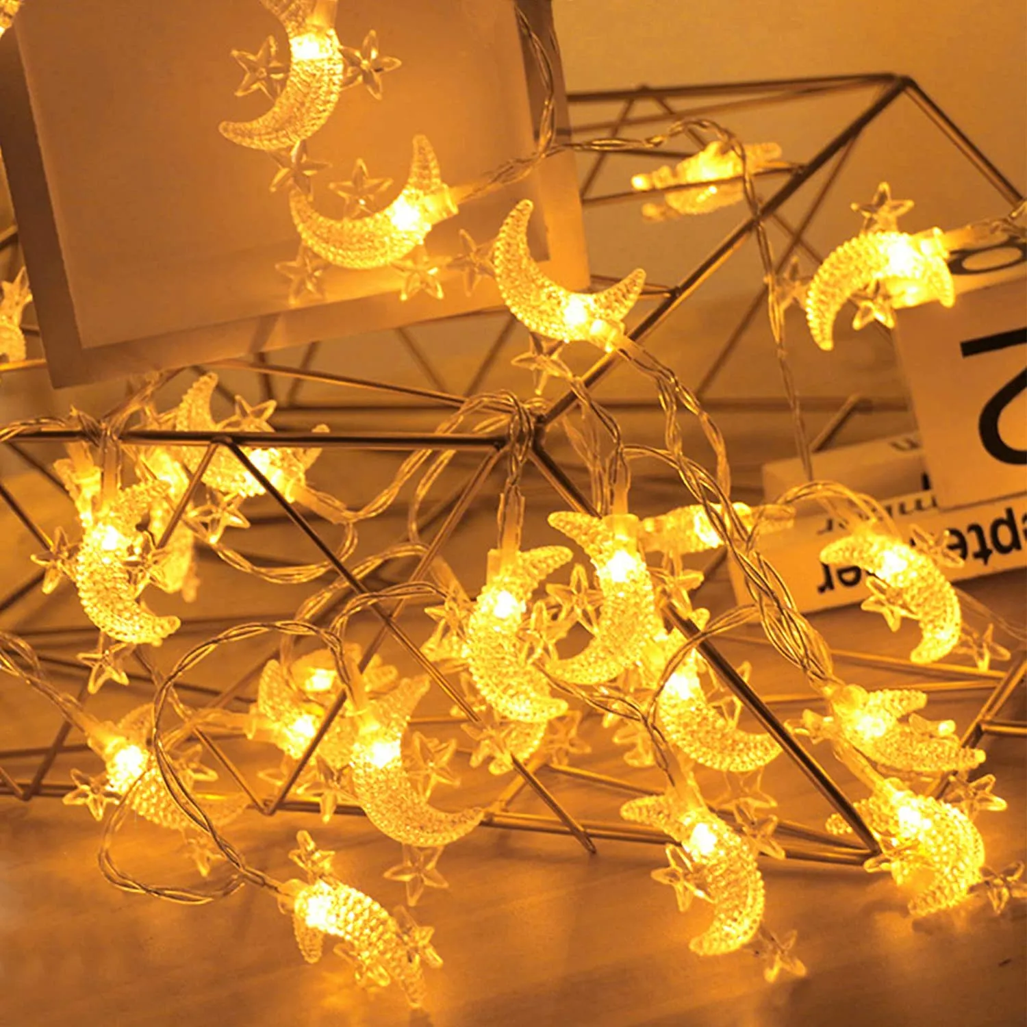 10 LED Star Moon String Lights Eid Mubarak Decorative Lights for Indoor Outdoor Decoration Ornaments Yellow image 4
