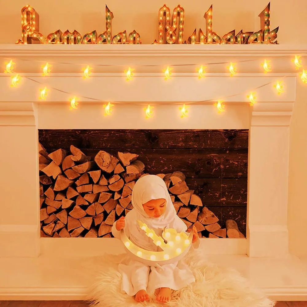 10 LED Star Moon String Lights Eid Mubarak Decorative Lights for Indoor Outdoor Decoration Ornaments Yellow image 5