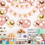 Conjunto de balões de decoração de aniversário 32 peças, balões de ouro rosa e balões de látex de confete e banner de feliz aniversário  image 4