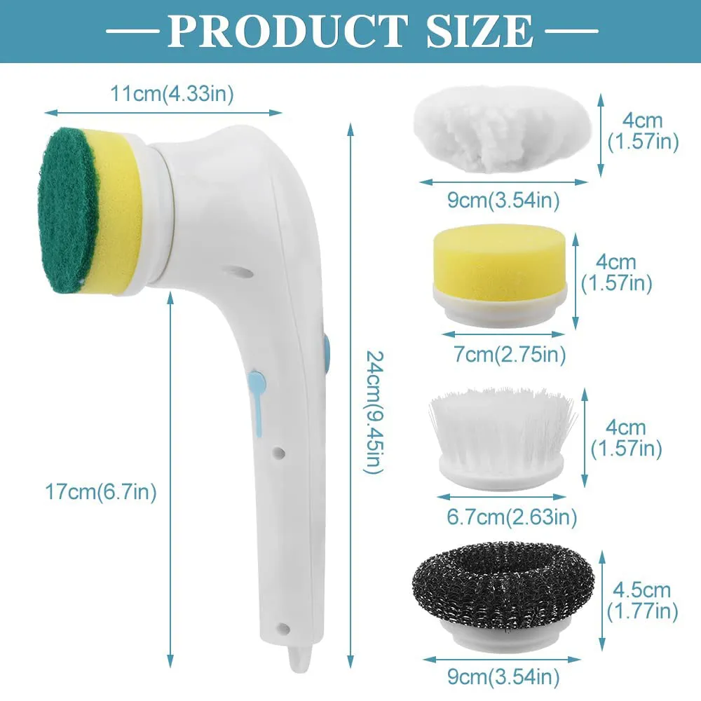 escova de limpeza elétrica sem fio com 5 cabeças de escova substituíveis Branco image 4