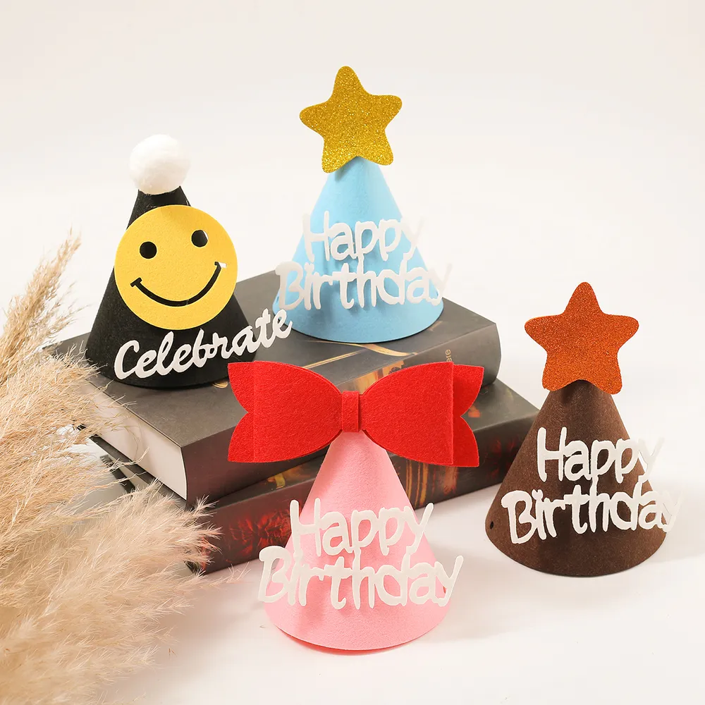 Happy Birthday Felt Hat Cone Hats Art Craft Caps Birthday Party Accessories  big image 2
