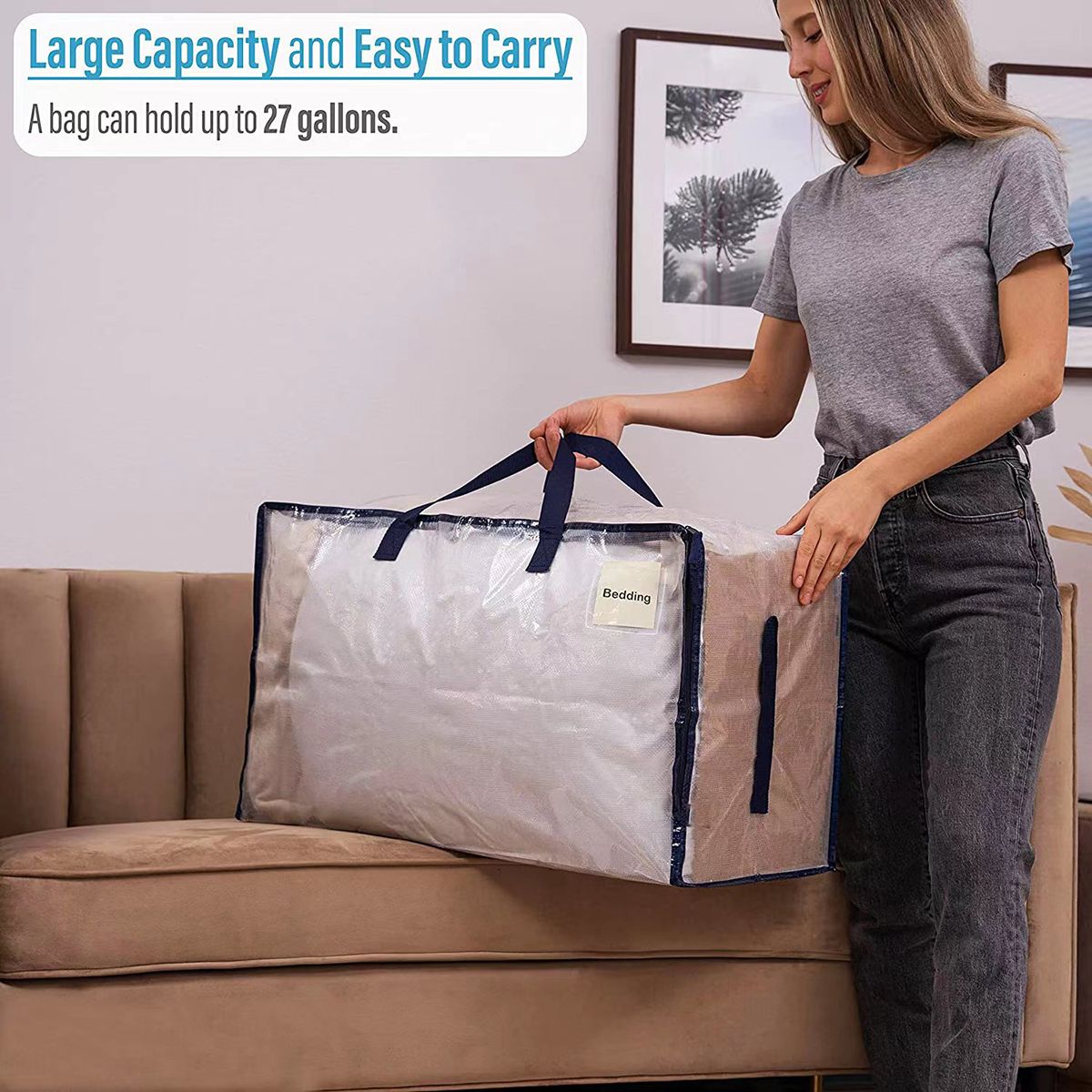 Amazon.com: SLEEPING LAMB 120L Extra Large Blanket Storage Bags Breathable  Clothes Storage Containers for King Comforter Bedding Pillow Sheet,  Reinforced Handles, Grey : Home & Kitchen