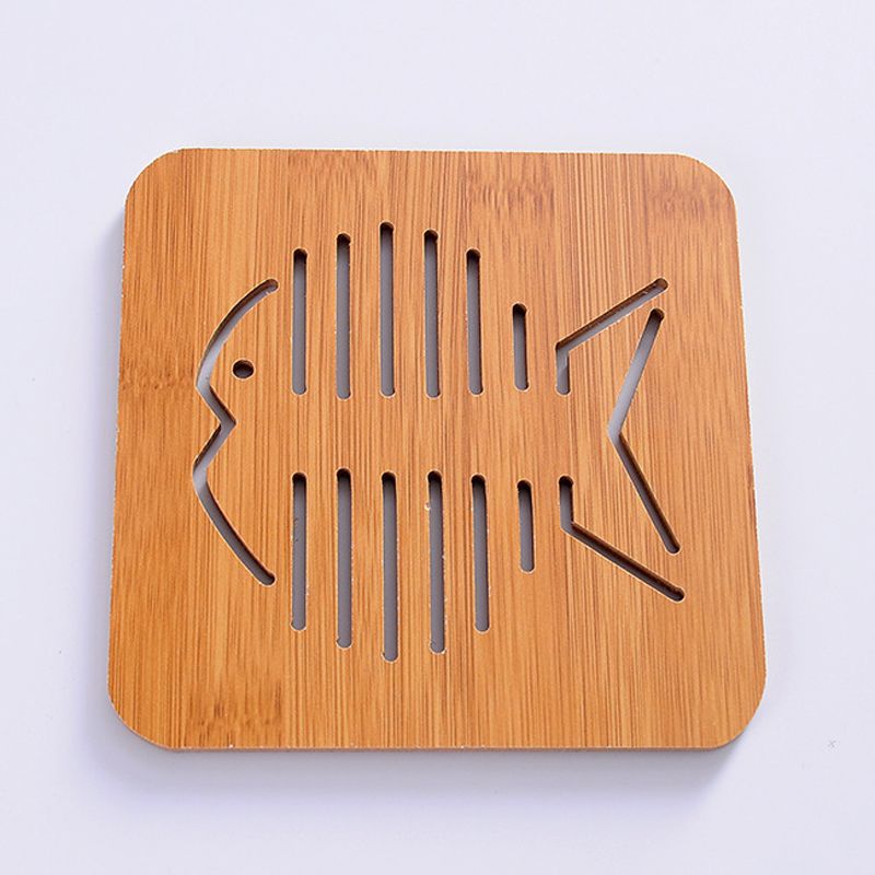 Wooden Table Mat For Dining Table Hollow Carving Cats Fish Owl Print Placemats Coasters Heat Resistant Pad Cup Bowl Place Mats