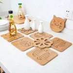 Wooden Table Mat For Dining Table Hollow Carving Cats Fish Owl Print Placemats Coasters Heat Resistant Pad Cup Bowl Place Mats Ginger image 2