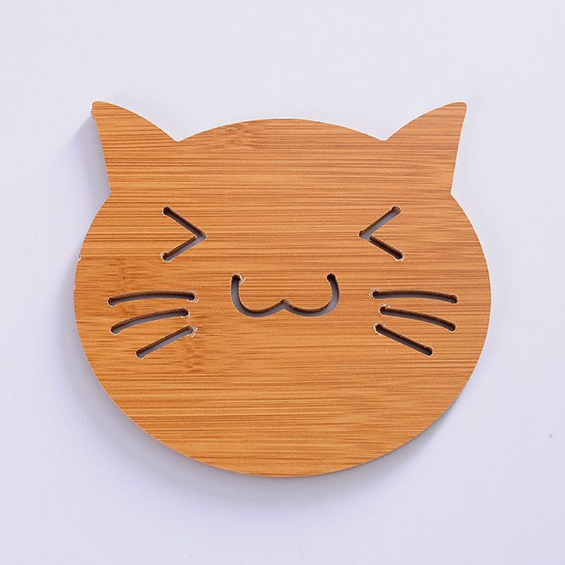 Wooden Table Mat For Dining Table Hollow Carving Cats Fish Owl Print Placemats Coasters Heat Resista