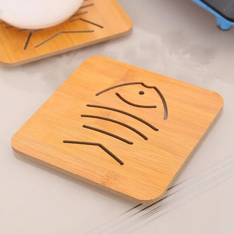 Wooden Table Mat For Dining Table Hollow Carving Cats Fish Owl Print Placemats Coasters Heat Resistant Pad Cup Bowl Place Mats Color-E