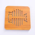 Wooden Table Mat For Dining Table Hollow Carving Cats Fish Owl Print Placemats Coasters Heat Resistant Pad Cup Bowl Place Mats Color-F
