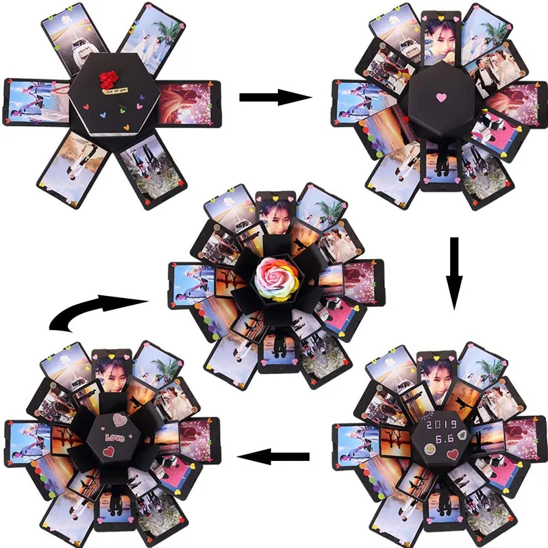caixa de explosão hexagonal surpresa diy álbum de fotos presente feito à mão para presente de dia das mães álbum de casamento  image 5