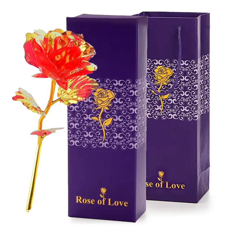 Fleur de rose feuille d’or avec coffret cadeau big image 1