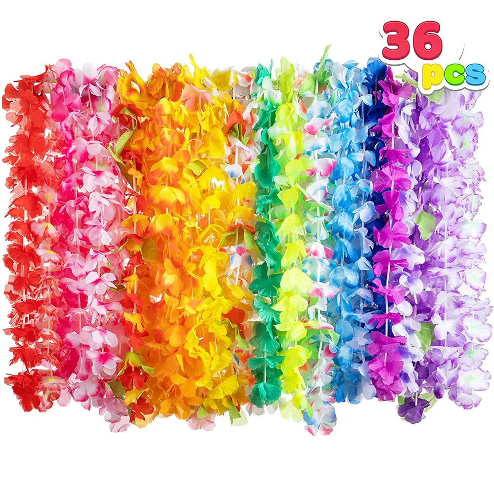 

36Pieces Hawaiian Leis Assorted Styles Leis Necklace Hawaiian Luau Tropical Flower Garland Hawaiian Garland Party Decorations