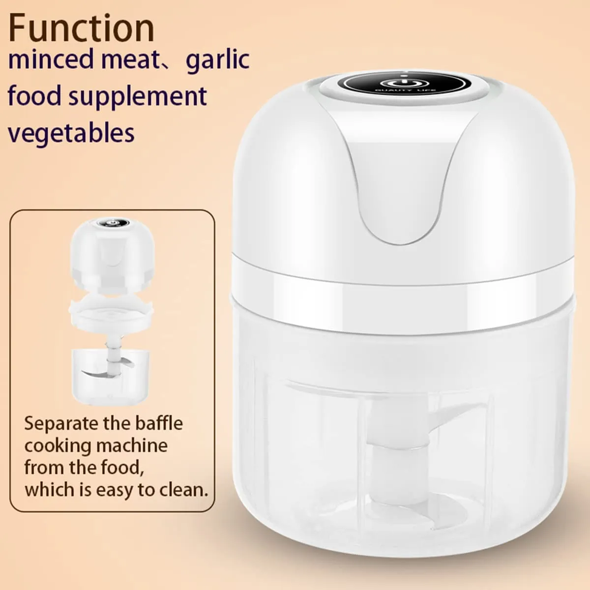 250ML Mini Electric Garlic Chopper Food Chopper Mincer Fits for Vegetables Meat Garlic Fruits USB Charging Kitchen Blender Gadgets Tool White image 4