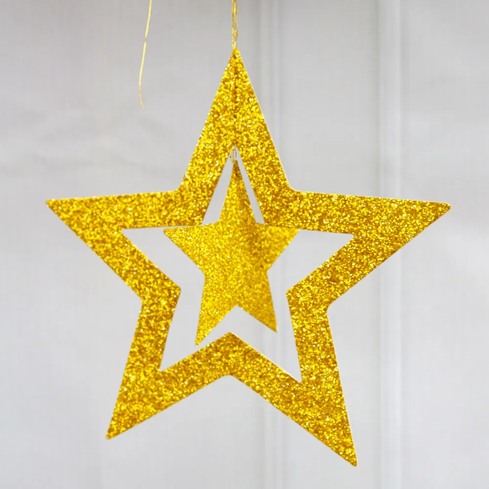 Confezione da 7 stelle cave glitterate ghirlanda di carta stamina decorazione da appendere striscione decorazione sullo sfondo per l'arredamento della festa del festival mubarak eid Oro big image 1