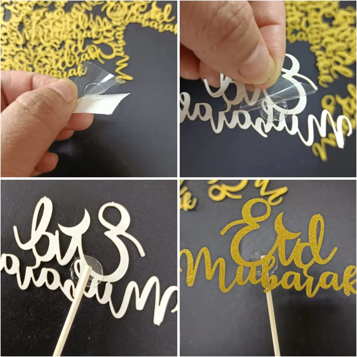 5-pack Glitter Eid Mubarak Cake Topper for Eid Mubarak Baking Cake Fruit Decoration Islamic Party Decoration  image 2