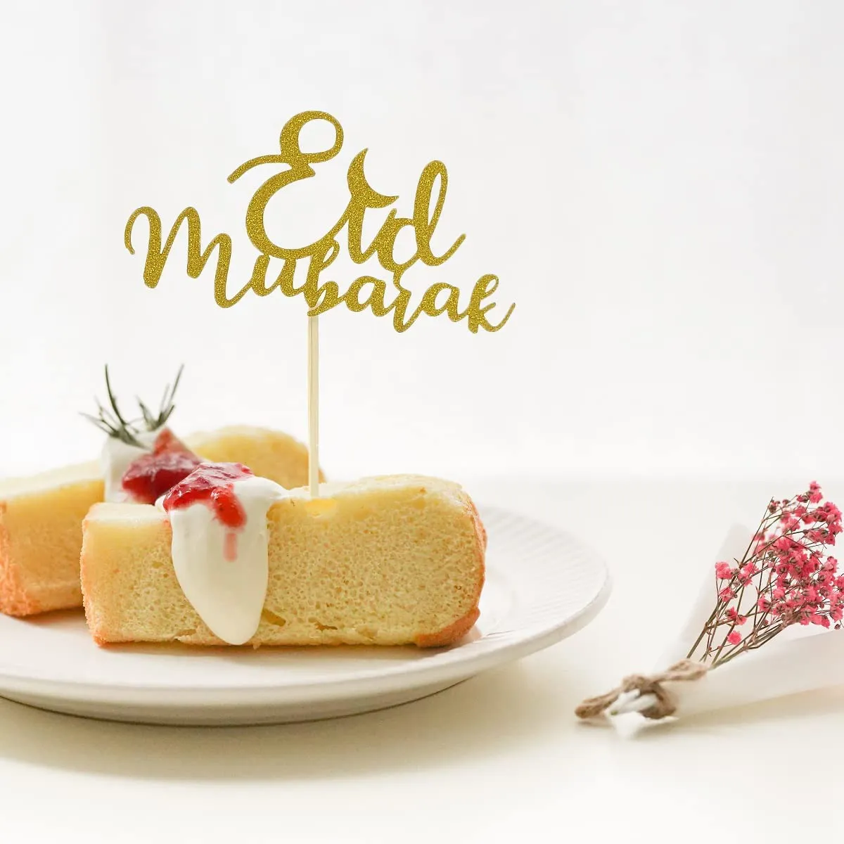 5-pack Glitter Eid Mubarak Cake Topper for Eid Mubarak Baking Cake Fruit Decoration Islamic Party Decoration Gold big image 1