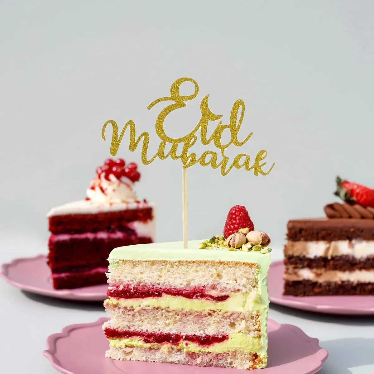 5-pack Glitter Eid Mubarak Cake Topper for Eid Mubarak Baking Cake Fruit Decoration Islamic Party Decoration Gold big image 1