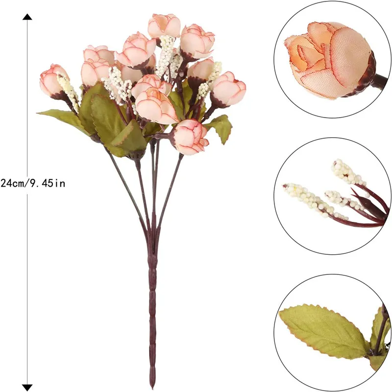 1 Bunch / 5 Bunches Mini Artificial Rose Flowers Fake Rose Bud Bouquets Flowers Crafts for Party Wedding Valentine's Day Home Decor Pink image 5