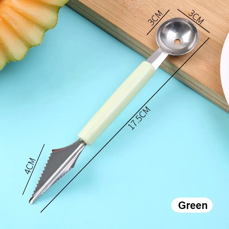 dupla cabeça de sorvete de frutas colher colher de aço inoxidável aparelhos de cozinha baller do melão scooper Verde big image 1