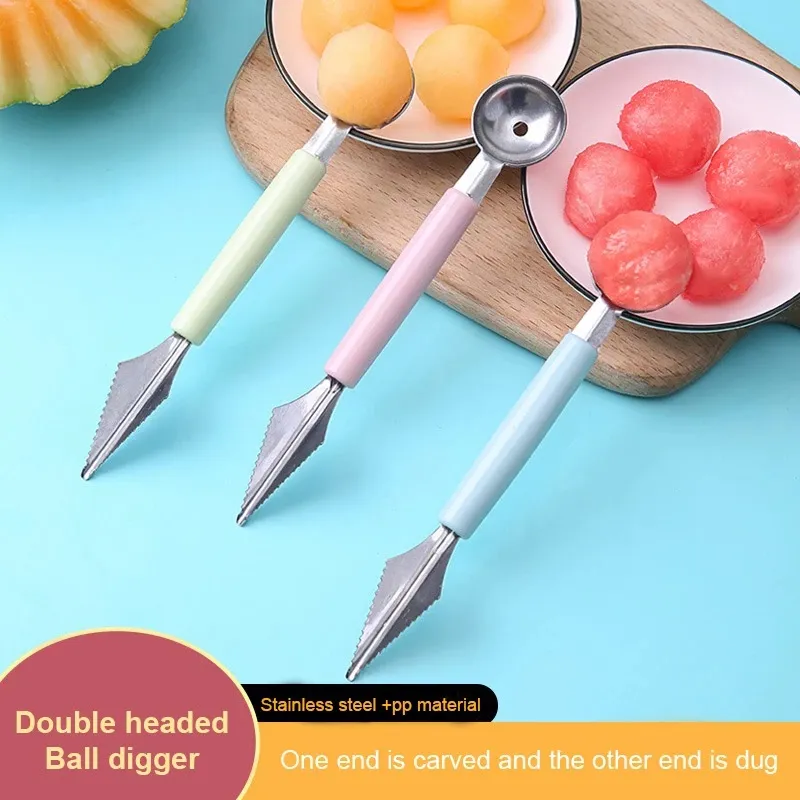 doble cabezal helado de frutas cuchara cucharada utensilios de cocina melón cuchara de acero inoxidable Verde big image 1