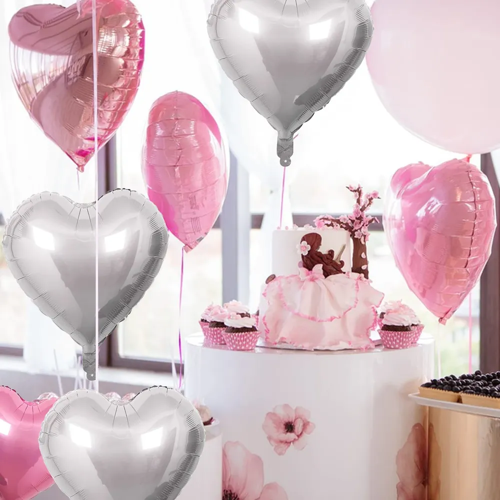 10-pack Heart Balloon Aluminum Hanging Foil Film Balloons for Valentine Wedding Birthday Anniversary Party Decoration big image 5