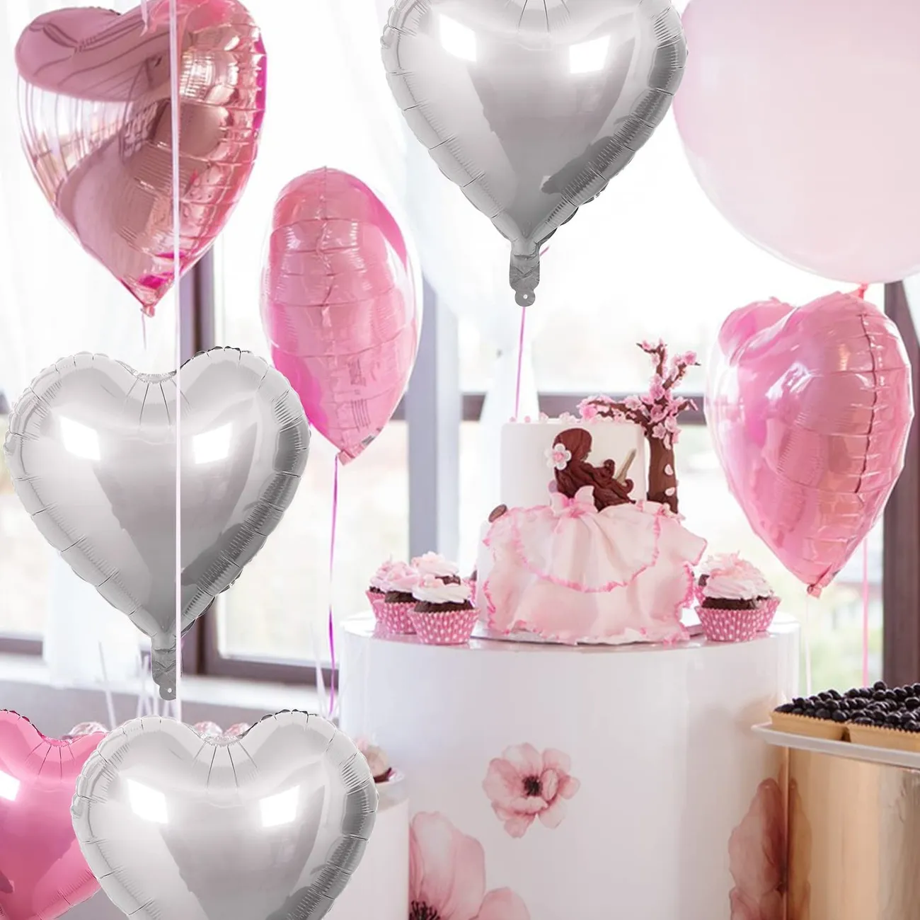 Paquete de 10 globos de aluminio con forma de corazón para colgar globos de película para San Valentín, boda, cumpleaños, decoración de fiesta de aniversario Rosado big image 1
