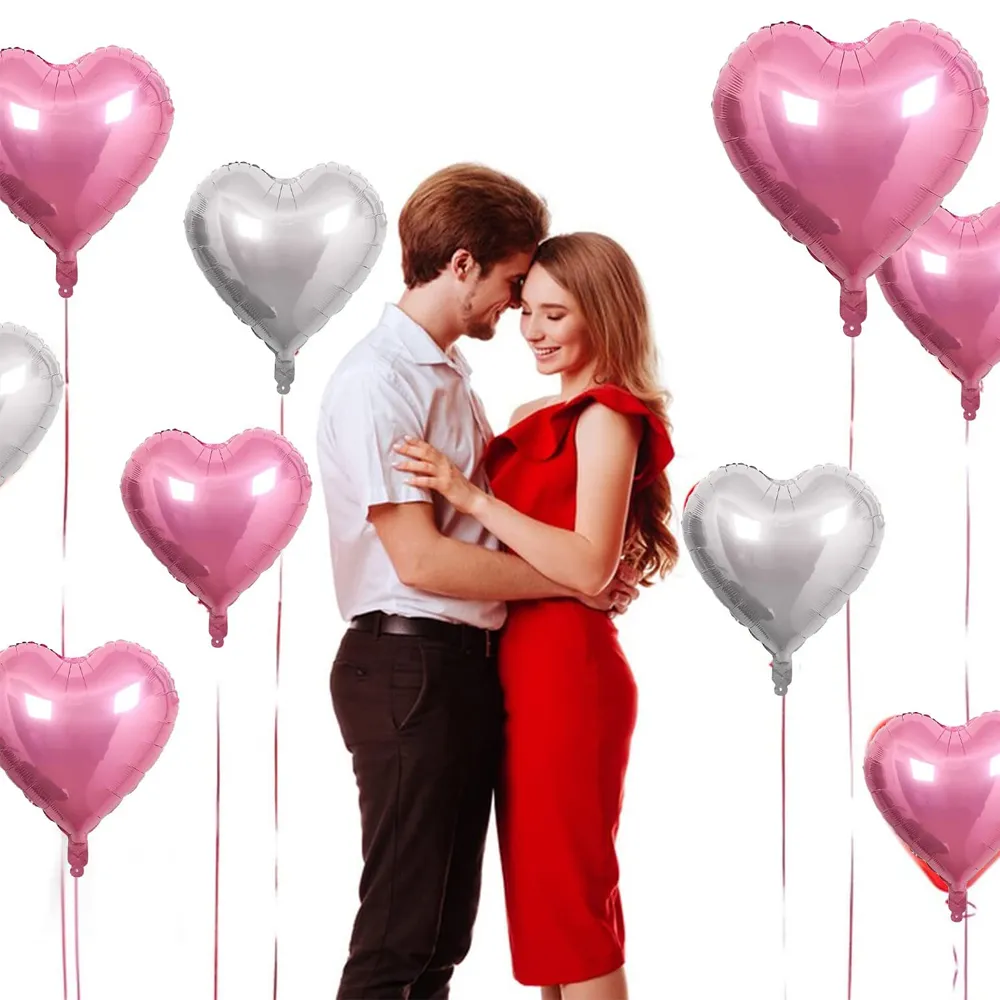10-pack Heart Balloon Aluminum Hanging Foil Film Balloons for Valentine Wedding Birthday Anniversary Party Decoration big image 6