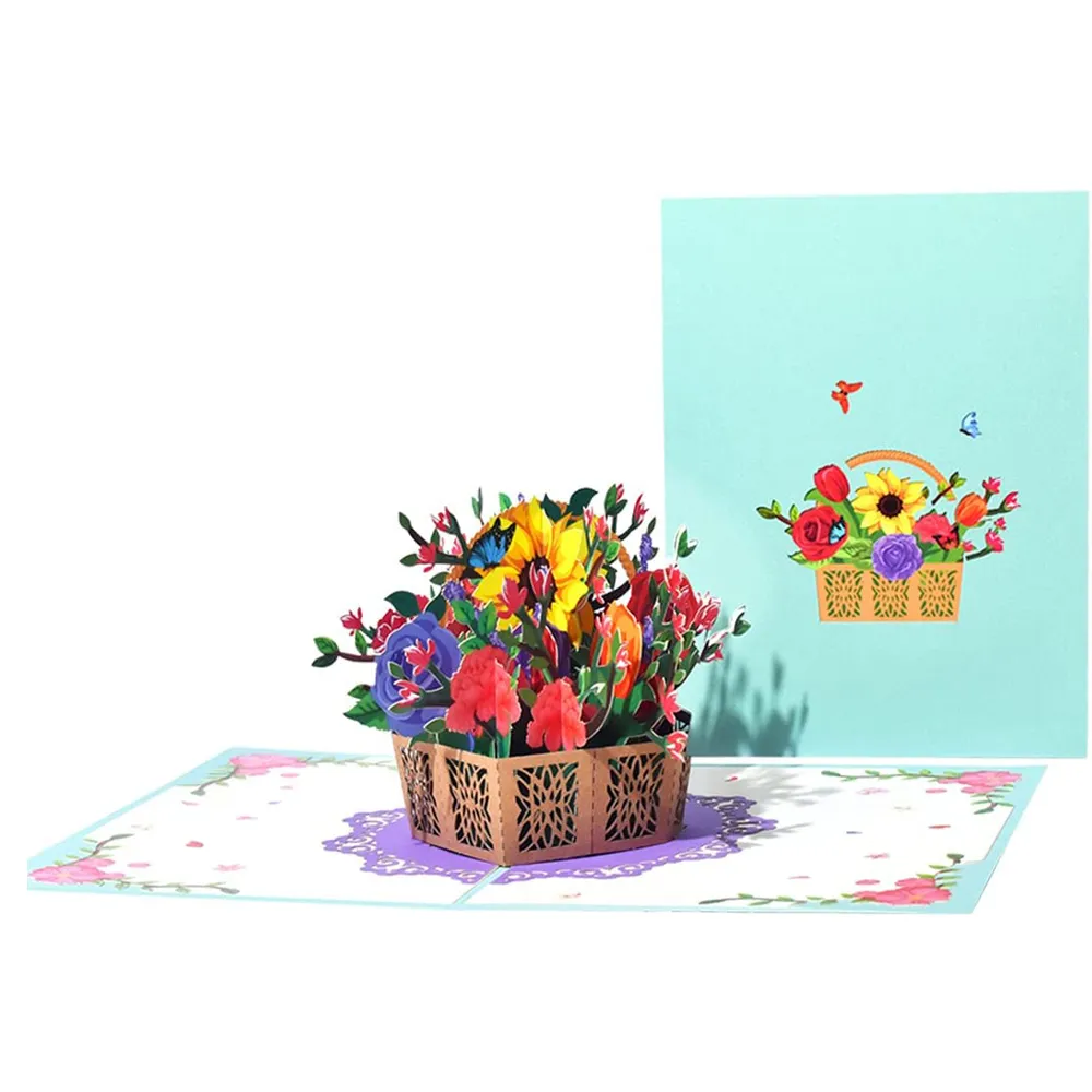 Flower Basket 3D Greeting Card Paper Holding Flower Greeting Card  big image 3