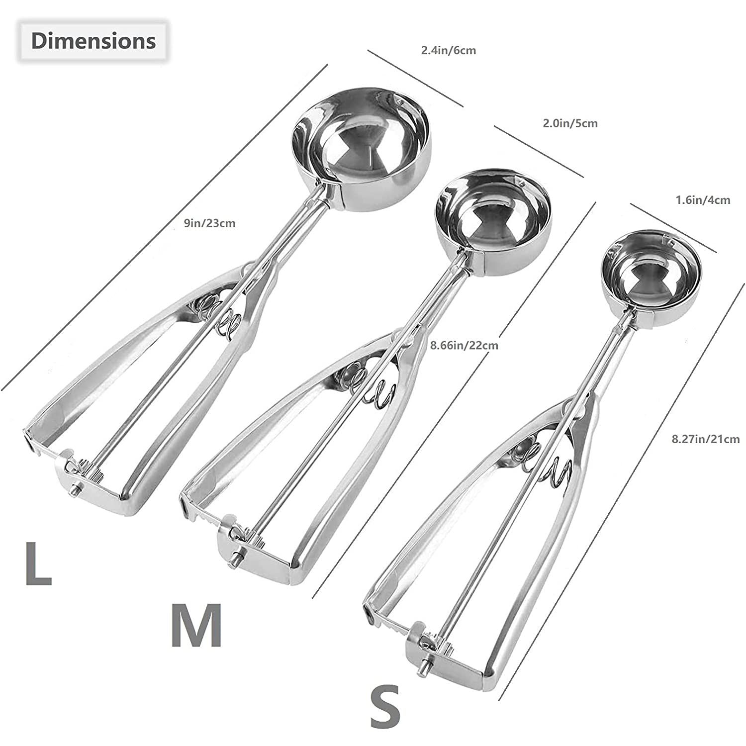 

3-pack Stainless Steel Ice Cream Scoops
