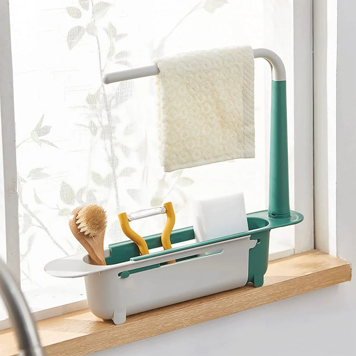 Kitchen Sink Storage Rack Sink Telescopic Drainer Rack Green big image 1